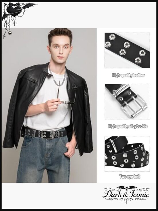 3 Piece Y2K Punk Rock Studded Belt Set with Bullet Belts main image 4